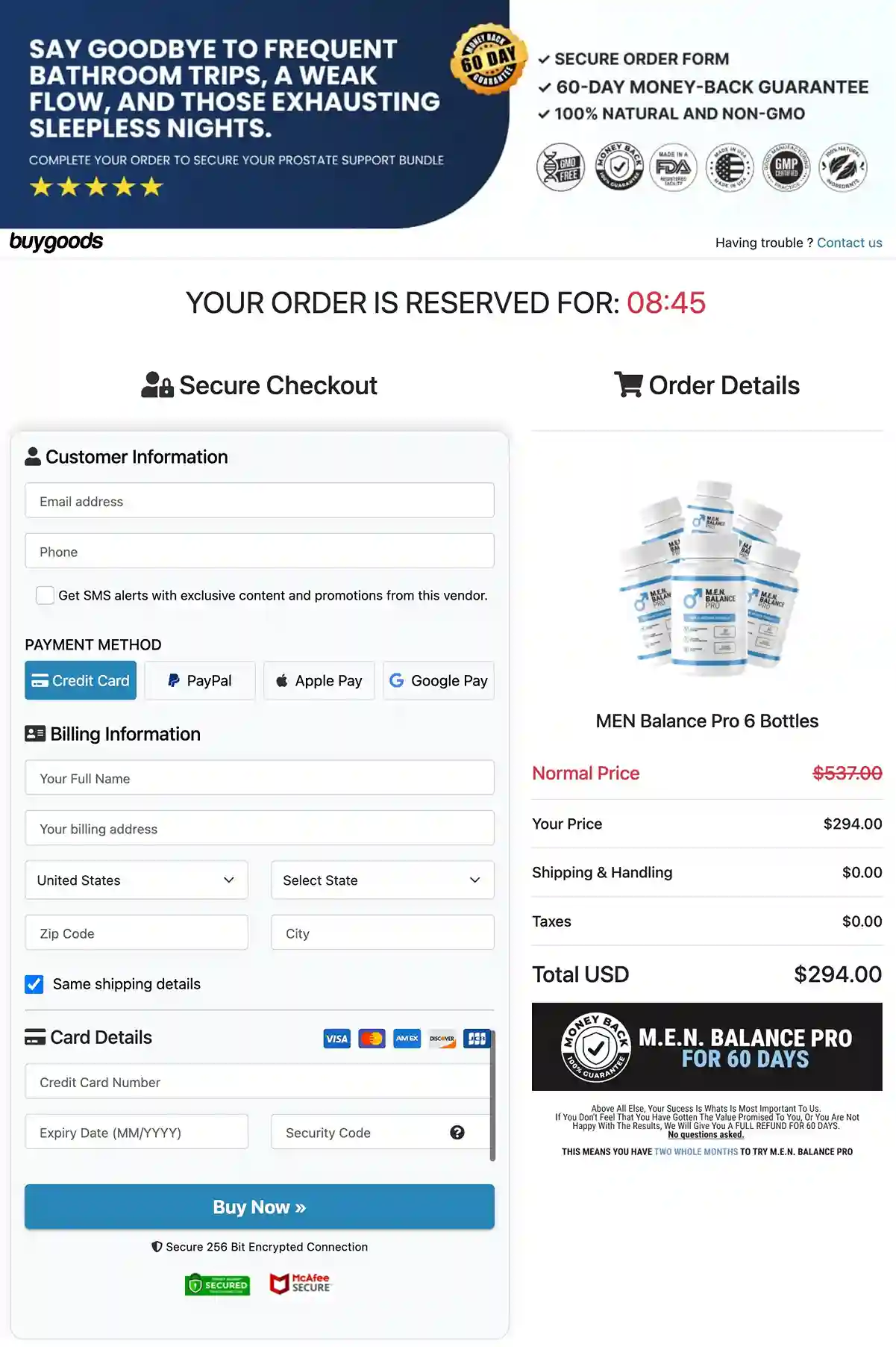 Men Balance Pro Order Page — Best Value Package Today
